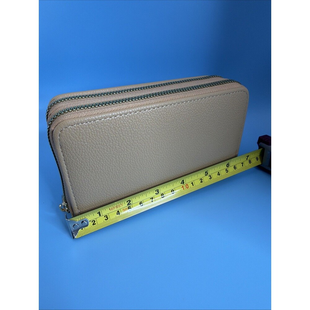 Women's Leather Multi Compartment Credit Card Wallet, Zip Accordion Apricot